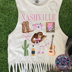 CLOSE OUT | Nashville Collage Fringe Muscle Tank